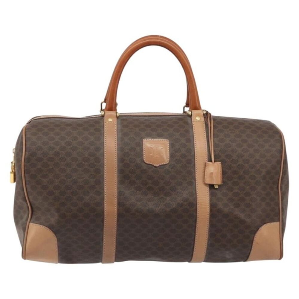 Celine Vintage Duffle Macadam Coated Canvas Brown Pvc Handbag